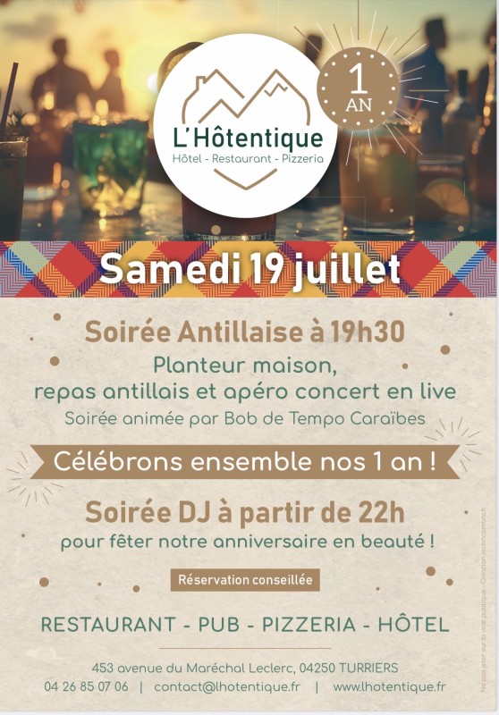 Soirée Antillaise pour les 1 an de l’Hôtentique
